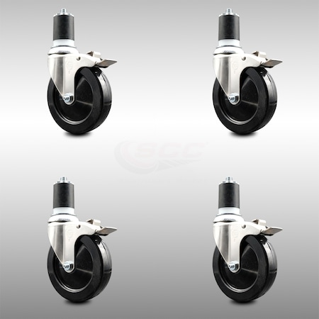 Service Caster 5 Inch 316SS Soft Rubber Swivel 1-3/4 Inch Expanding Stem Caster Set Lock Brake SCC-SS316TTLEX20S514-SRS-134-4